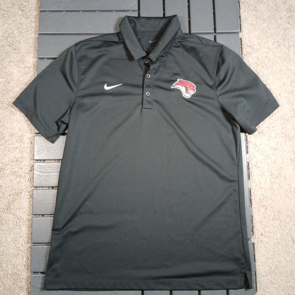 Nike Polo Shirt Mens Medium Black Dri-FIT Performance Golf Athletic Jaguar -AA99